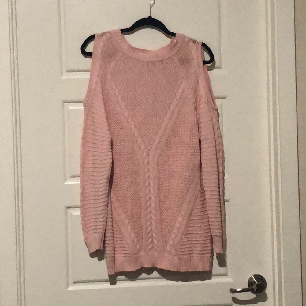 Pink cold shoulder sweater